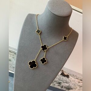 - 18k Gold Plated Alhambra Black Clover Magic Necklace with Logo
